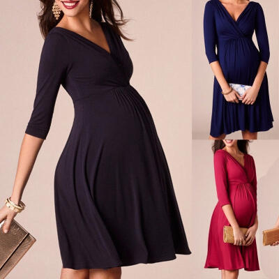 

Pregnant Women Mom Fashion Casual Soft V Neck Dress Photography Dress Clothes Sets