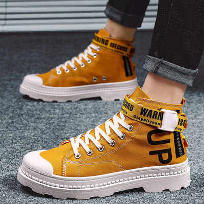 

2019 new autumn high shoes mens canvas shoes Korean version of the trend of sports&leisure shoes wild Gaobang mens shoes