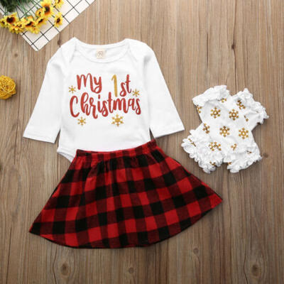 

Newborn Infant Baby Girl RomperPlaid Tutu SkirtLeg Warmer Outfits Xmas Clothes