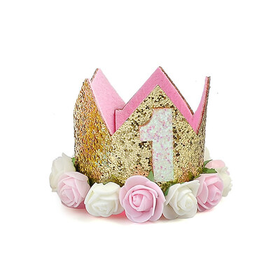 

FUNNYBUNNY Baby Rose Flower Golden Crown Birthday Headband Hair Accessories