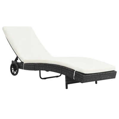 

Sun Lounger with Wheels&Cushion Poly Rattan Black