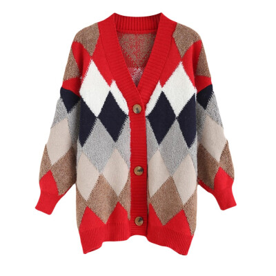 

Tailored Women Print Cardigan long Sleeve Loose Knitted Sweater Tops