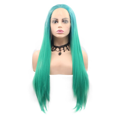 

Amazing Star Lace Frontal Wigs Straight Hair Green Color Heat Resistant Fiber Free Part Synthetic Hair For Fashion Women