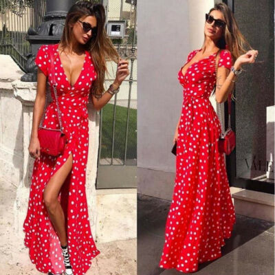 

Women Boho Long Maxi Dress Summer Beach Evening Cocktail Party Floral Sundress