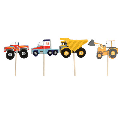 

24pcs Cake Dessert Inserted Card Prod with Car Tractor Pattern