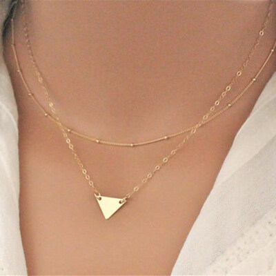

Women Simple Stylish Multilayer Chain Geometric Triangle Pendant Short Necklace
