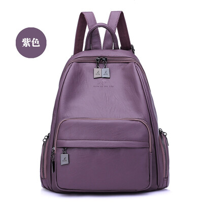 

Backpack lady fashion wild soft leather travel bag