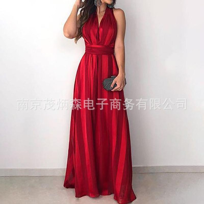 

CU0308 cross-border explosions womens summer strap dress printed silk dress long paragraph a generation red