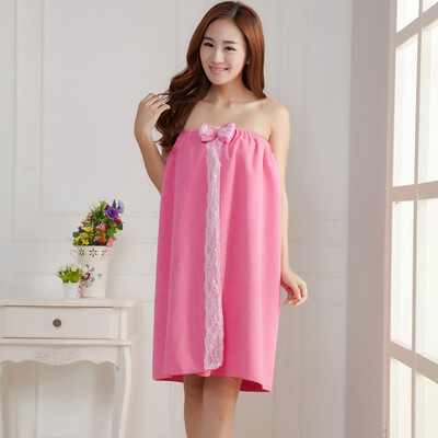 

Sweet Women Bowknot Lace Bath Towel Bathrobe Body Spa Bath Bow Wrap Towel Absorbent Microfiber Bath Gown