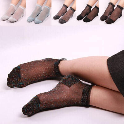 

2018 Sexy Women Summer Ruffle Glitter Mesh Ankle Socks Gauze Fishnet Socks