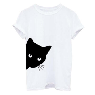 

Cat Looking Out Side Printing Plus Size Women T shirt Cotton Casual Funny T-Shirt