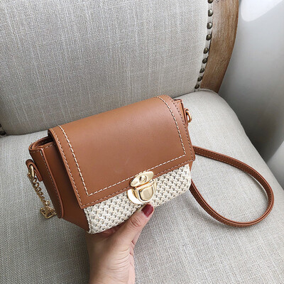 

Tailored Women Beach Straw Bucket Bag Burlap Square Bag Messenger Bag