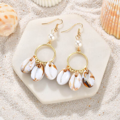 

Bohemian Earrings Gold Fashion Pearl Shell Earrings For Women Drop Conch Earrings Boho Jewelry