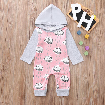 

Newborn Infant Baby Boys Girls Cloud Smile Hooded Romper Jumpsuit Outfit Clothes