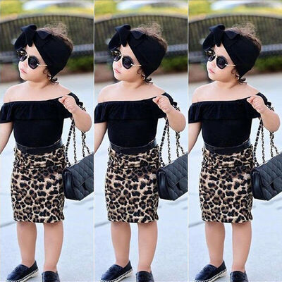 

Kids Baby Girl Leopard print Outfits Clothes Tank TopsSheath Dress Skirt Set