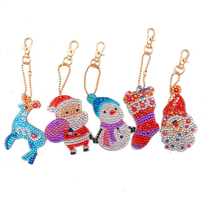 

YIWULA4Pcs DIY Christmas Toy 5D Diamond Painting KeyRing Key Chain Pendant Gift