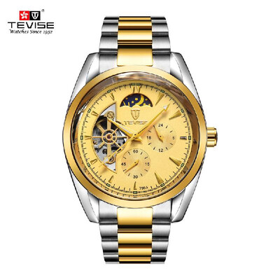 

TEVISE Moon Phase Fully Automatic Mechanical Watches For Man Top Brand Luxury Watch Semi-automatic Trendy Business Style Hollow Me
