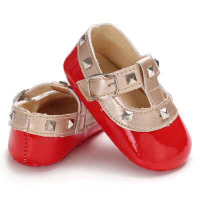 

2018 Fashion Autumn Winter Stitching Rivet Princess shoes Cute Baby Girl Soft Soled PU Shoes Infant Walking Dress Cradle Shoe