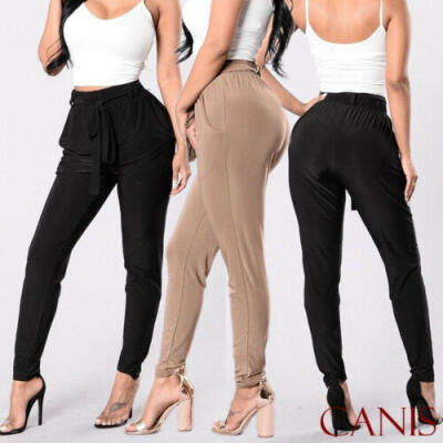 

Womens High Waist Casual Drawstring Elastic Long Pants Ladies Pencil Trousers