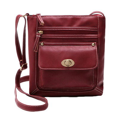 

Women Multilayer Zipper Twist Lock Faux Leather Square Crossbody Shoulder Bag