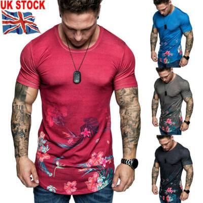 

UK Mens Flower Print Casual Shirt Men Short Sleeve Dress Shirts Tops Summer HOT