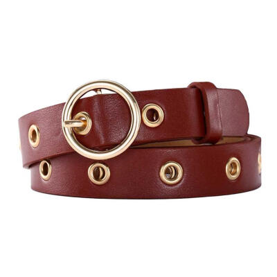 

Fashion Women Solid Color Round Metal Buckle Faux Leather Belt Jeans Waistband