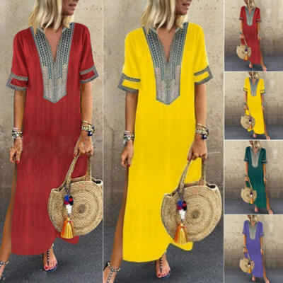 

Plus Size Womens Cotton Summer Short Sleeve Long T-Shirt Ladies Casual Dress