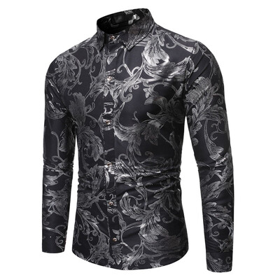 

Tailored Mens Casual Ethnic Style Vintage Printing Slim Long Sleeve Shirt Blouse Tops