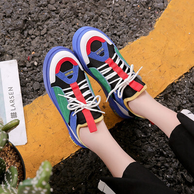

New Mixed Colors Sneakers Women Thick Sole Platform Shoes Vintage Flat Shoes Woman Casual Dames Schoenen