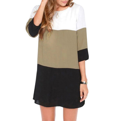 

Elegant Chiffon Straight Plus Size 6XL Patchwork 34 Sleeve O Neck Women Casual