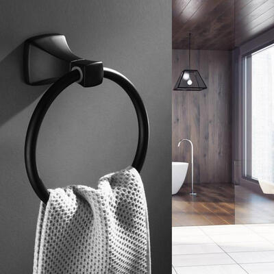 

Greensen Wall Mounted Towel Ring Rack Holder Hook Organizer for Home Bathroom Black