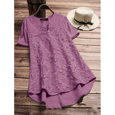 

Womens V Neck Short Sleeve Floral Loose Tops Casual Plain Tee Shirt Blouse