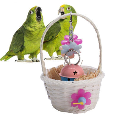 

Greensen Toy Parrot Swing Basket Bite Chew Birds Cage Decoration with Flower Bell