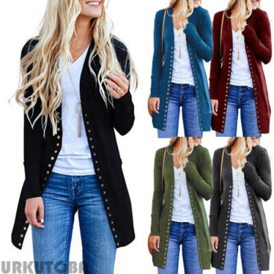 

Women Knitted Long Sleeve Open Front Cardigan Sweater Button Down Outwear Coat