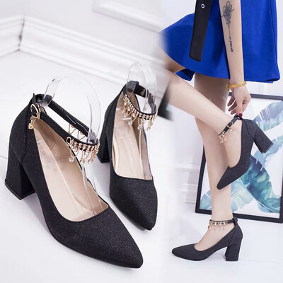 

Rose Fashion High Heels Women Pumps Shoes Thick Heel Shoes Four Spointed Shoes