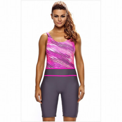 

Multi-color stitching print pattern swimming one-piece swimsuit