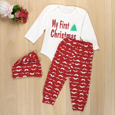 

Newborn Baby Boys Girls Romper Pants Hat 3PCS Outfits Set Christmas Gift Clothes