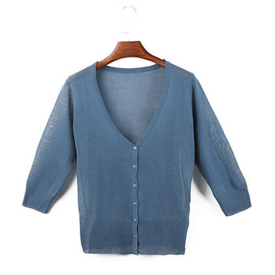 

CANVAUS Women Summer Solid Slim Thin Section V-neck Half-sleeved Knitted Cardigan Sweater Short Air Conditioning Shirt CS8029D