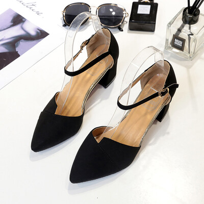 

Small fresh high-heeled shoes ladies sandals 2019 summer new Korean version of thick heel buckle Baotou thick heel women shoes