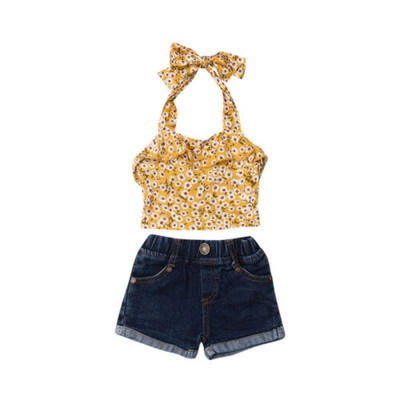 

US Stock Newborn Infant Baby Girls Floral Tops Denim Shorts Outfits Set Clothes