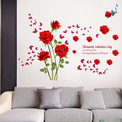 

Red Rose Wall Decal Mural Removable Flowers Stickers Vinyl Art DIY Home Decors