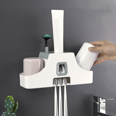 

Greensen No Drilling Wall-mounted Toothpaste Toothbrush Rinsing Cup Organizer Auto Squeezer Toothbrush Organizer