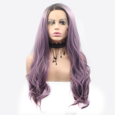 

Amazing Star Lace Frontal Wigs Curly Hair Ombre Purple Color Heat Resistant Hand Tied Side Part Lace Frontal Synthetic Hair Wigs