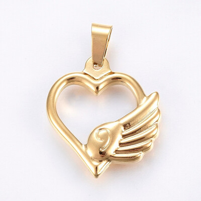 

304 Stainless Steel Pendants Heart with Wing Golden 24x215x4mm Hole 7x4mm