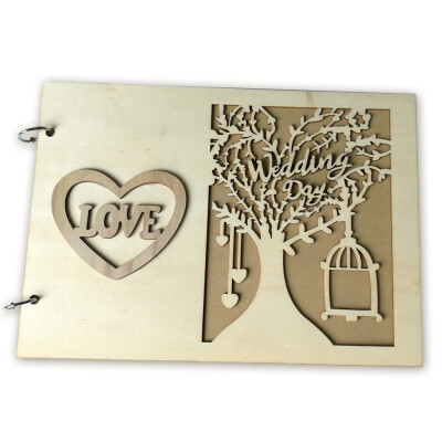 

Handmade Mr Mrs Love Wedding Guest Book Wooden DIY Signature Sign in Book with Ribbon Decoration Bridal Engagement Present