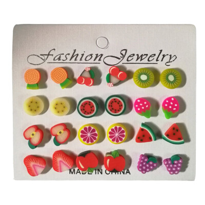 

12 Pairs Mixed Styles Baby Earring Handmade Polymer Clay Fruits Earrings Baby Girls Children Birthday Gift Perfect