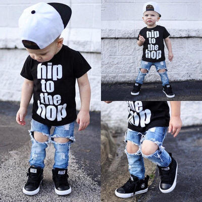 

Newborn Toddler Kids Baby Boys Clothes T Shirt Tee TopsDenim Pants Outfits Set