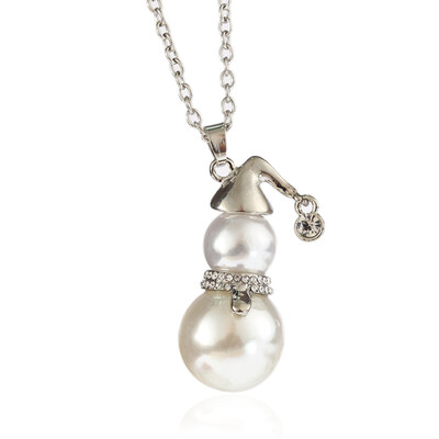 

Christmas Simulated-Pearl Long Snowman Jewelry Women Necklace Pendant Choker Lady Sweater Chain Necklace