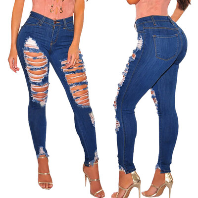 

Tailored Fashion Women Plus Size Pocket Hole Jeans Denim Female High Waist Sexy Slim Pant