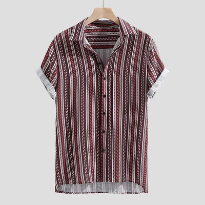 

Toponeto Mens Colorful Stripe Summer Short Sleeve Loose Buttons Casual Shirt Blouse